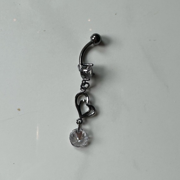 CZ stainless steel Open heart dangle gunmetal belly button ring - Picture 4 of 4